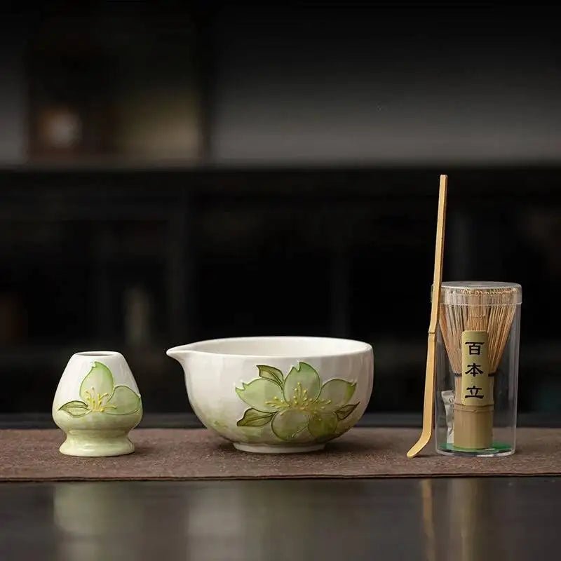Kit Matcha Floral Japonais – Bol Matcha Fleuri et Fouet Matcha pour THÉ MATCHA - Oshi Matcha