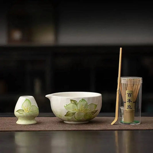 Kit Matcha Floral Japonais – Bol Matcha Fleuri et Fouet Matcha pour THÉ MATCHA - Oshi Matcha