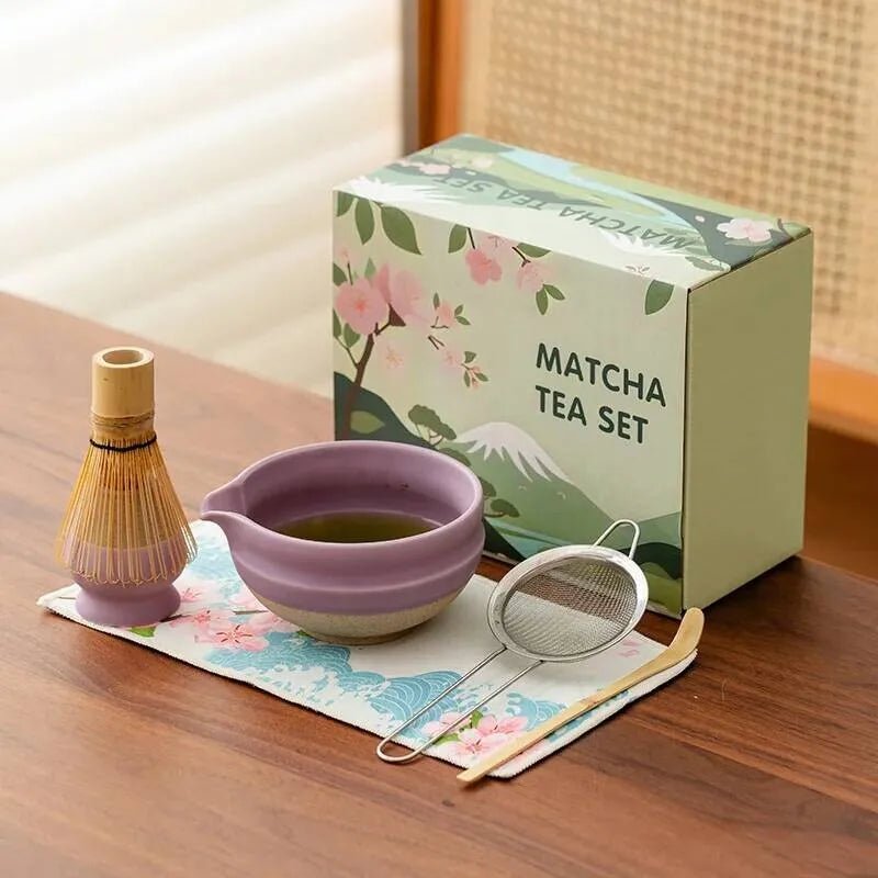 Kit Matcha Floral Violet – Bol Matcha Céramique et Fouet Matcha pour THÉ MATCHA - Oshi Matcha