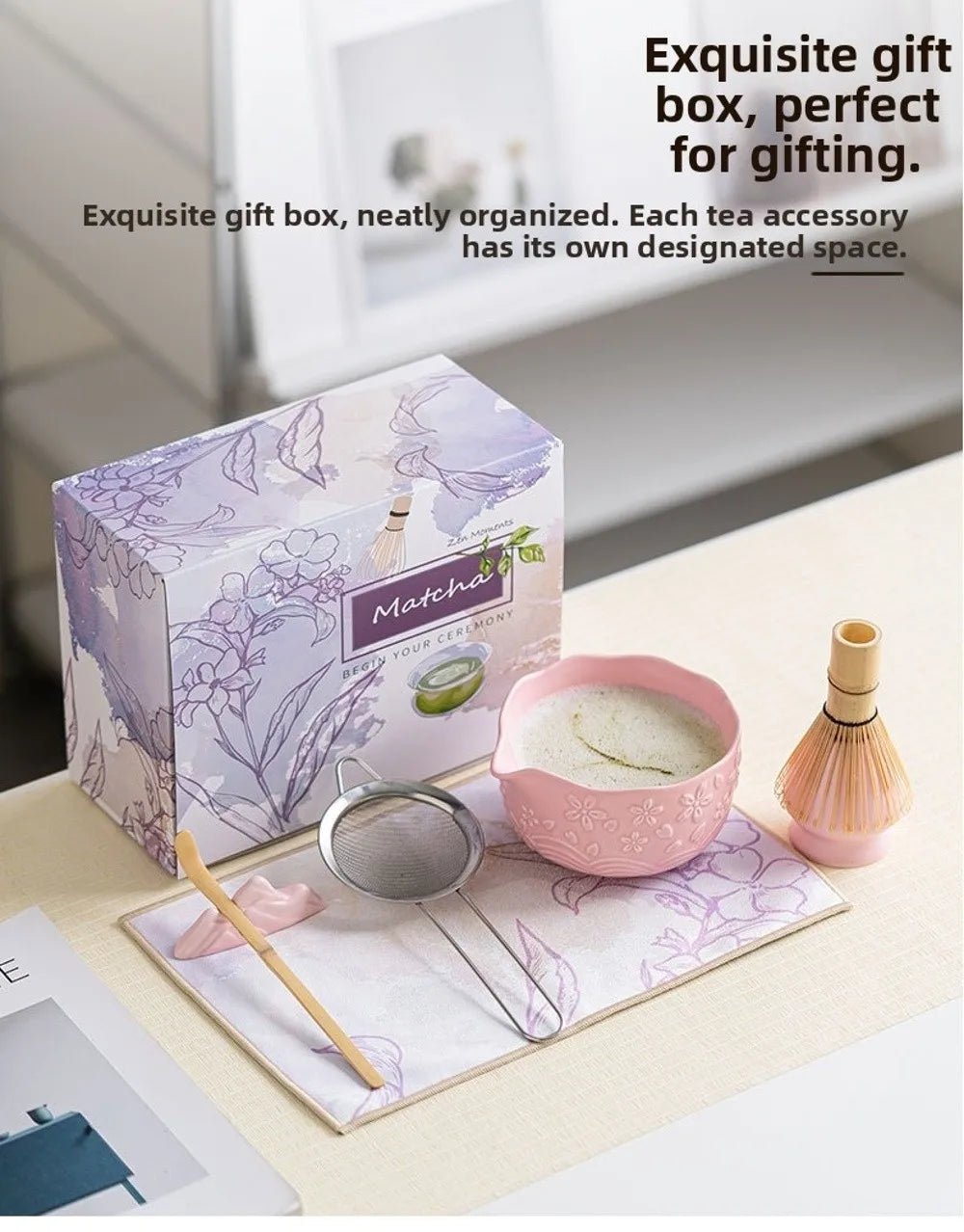 Kit Matcha – The Matcha – Sakura Rose avec Bol Verseur et Fouet Bambou - Oshi Matcha