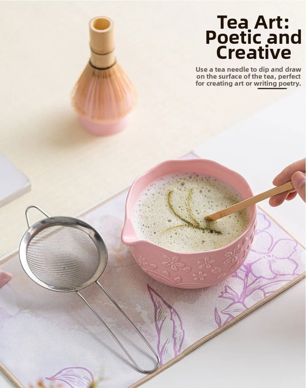 Kit Matcha – The Matcha – Sakura Rose avec Bol Verseur et Fouet Bambou - Oshi Matcha