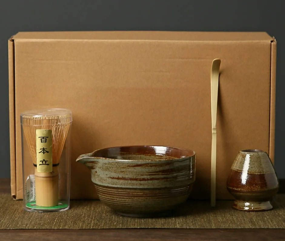 Rituel Matcha Marron – Set Céramique avec Fouet Bambou - Oshi Matcha