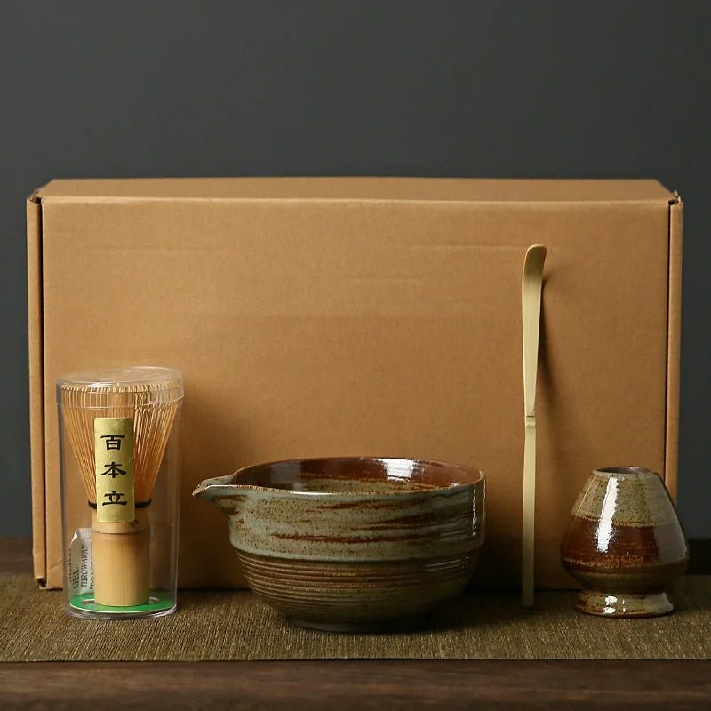 Rituel Matcha Marron – Set Céramique avec Fouet Bambou - Oshi Matcha