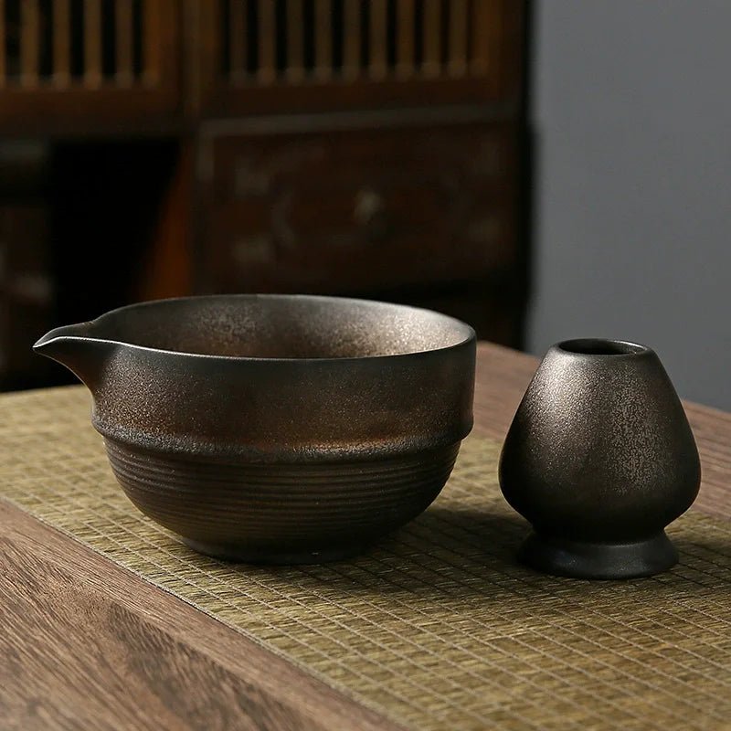 Rituel Matcha Marron – Set Céramique avec Fouet Bambou - Oshi Matcha